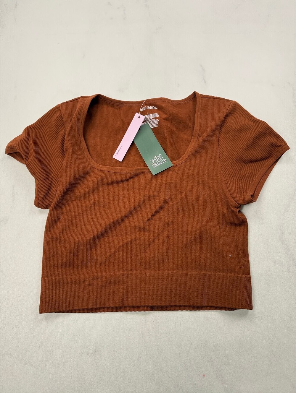 Wild Fable Ribbed Crop Top Rust Modern Fitted - Womens L